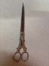 Antique SOLID STEEL Ornate Handle 9" Sewing SCISSORS SHEARS