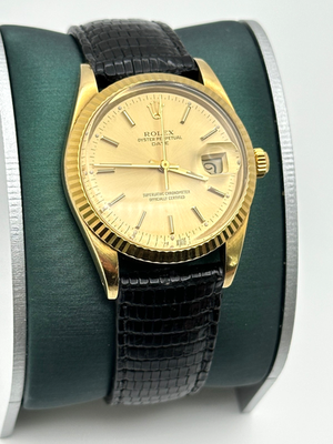VINTAGE ROLEX Date 15037 14K Yellow Gold Case with Leather Strap
