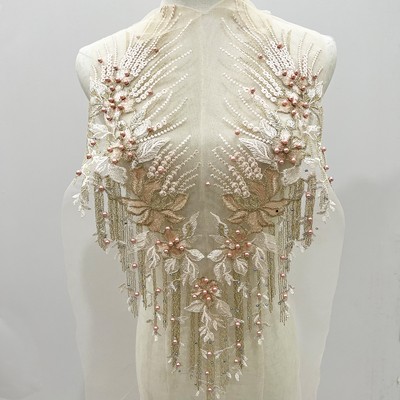 Beaded Lace Embroidery Flower Patches DIY Wedding Dress Applique Sewing Craft