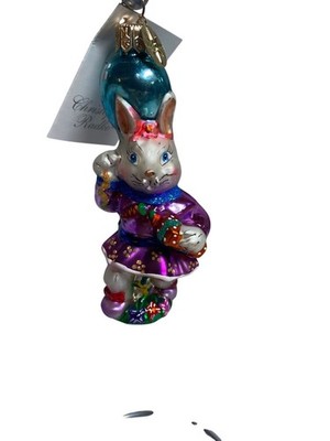 Christopher Radko Party Girl Easter Bunny Ornament Handcrafted Glass 1999 Poland