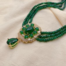 30x50mm  Cz Pace Crystal Pendant 3 Strands Green Jade Necklace