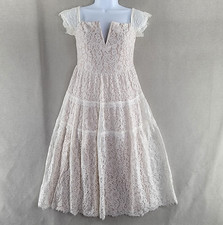 Lulus Womens Dress Lace Tiered Off Shoulder Midi Size Small Ivory Wedding Party