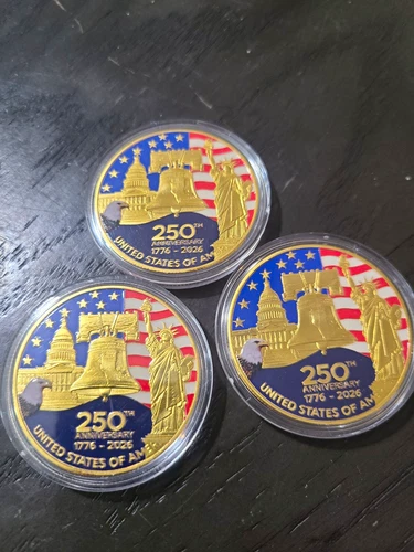 USA 250th Anniversary 1776-2026 Gold Commemorative Rounds/Medallions Lot 3