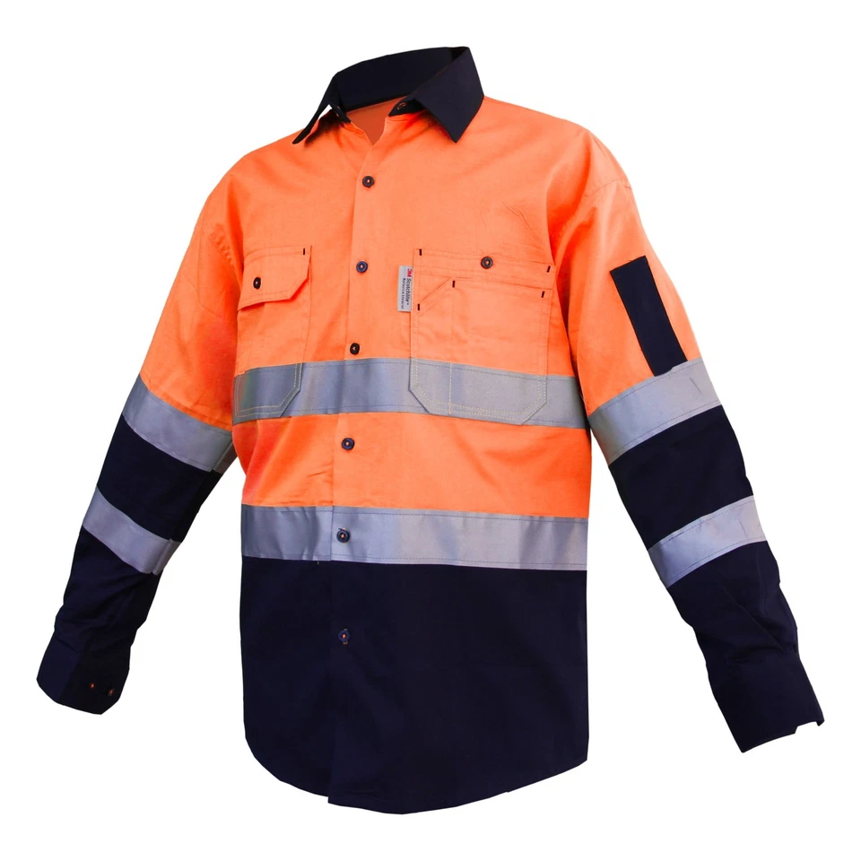Hi Vis Work Shirts with Reflective Tape, Light Cotton Long Sleeve  Orange Pink - image 4 of 4