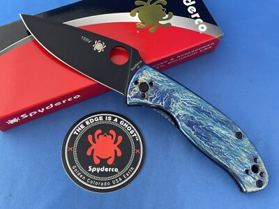 Spyderco C122TIBLBKD2P Tenacious Knife Disarray Blue Titanium Black D2 #155V