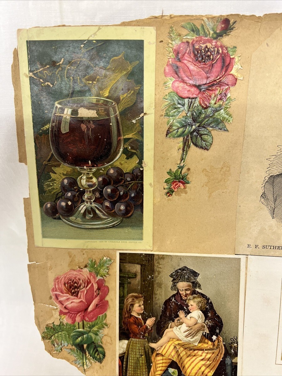 Late 1800'S Victorian Scrapbook Page with Advertising Tradecards