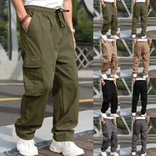 Mens Elasticated Cargo Combat Lightweight Thin Summer Trousers Pants Bottoms UK