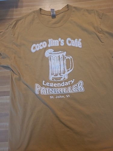Coco Jim's Cafe Painkiller St. John VI 2 Sided Tour, T Shirt Size Large Tan