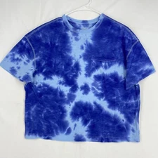 Universal Thread Womens Small Boxy Cropped T-Shirt Blue Tie Dye Short Sleeves
