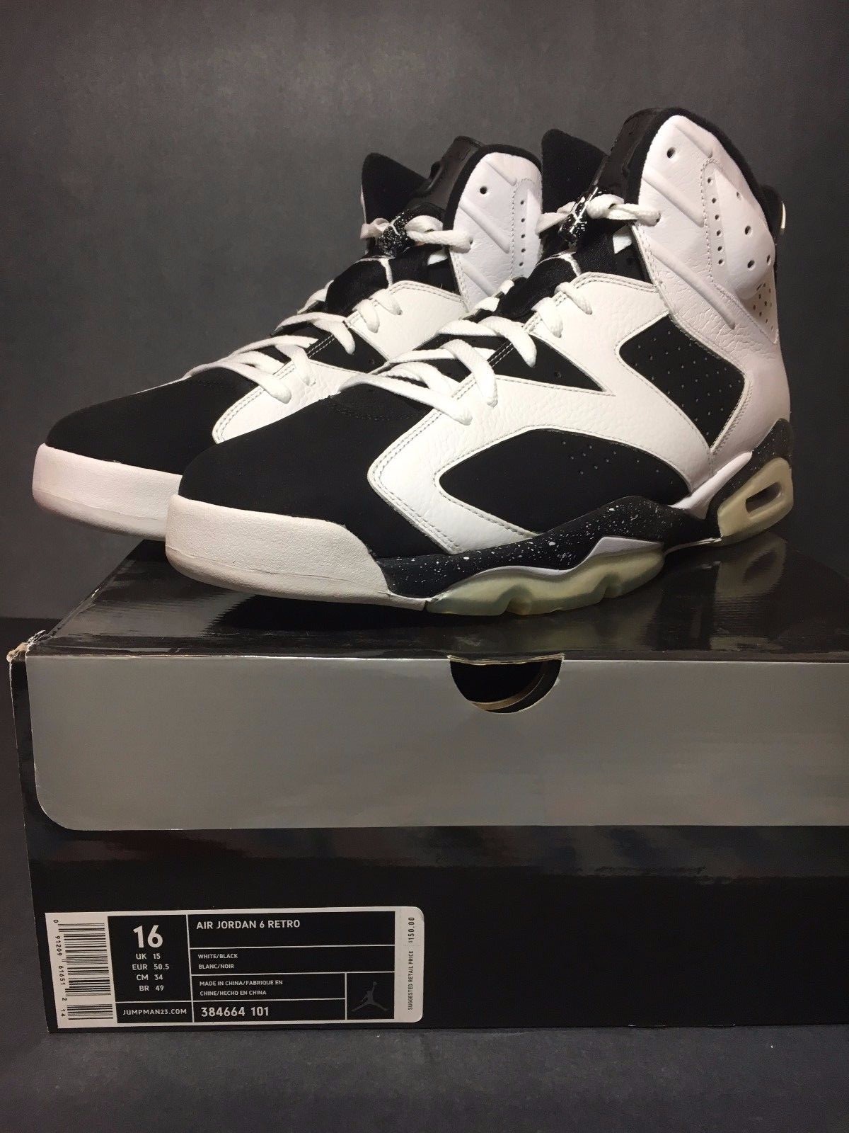 DS NEW 2010 NIKE AIR JORDAN 6 VI OREO SIZE 16 BLACK WHITE NBA MOTOR RARE 1 DB 15 DS NEW 2010 NIKE AIR JORDAN 6 VI OREO SIZE 16 BLACK WHITE NBA MOTOR RARE 1 DB 15