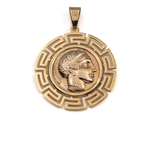 Ciondolo moneta Atena e il Gufo della Saggezza - Oro 14k