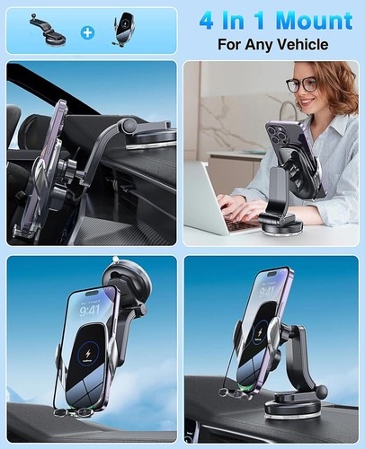 Car Wireless Charger 15W Fast Auto-Clamping for iPhone and Samsung - Photo 6 sur 7