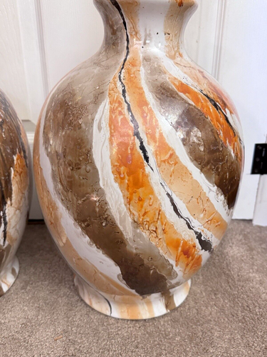 Pair of Mid Century Faux Marble Glaze Lamps 21" H - Picture 8 of 13