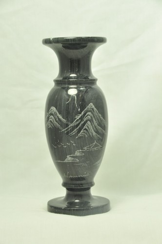 Hand Carved and Etched Marble Stone Vase - Hawaii Mountain Scene - AS IS - Picture 3 of 9