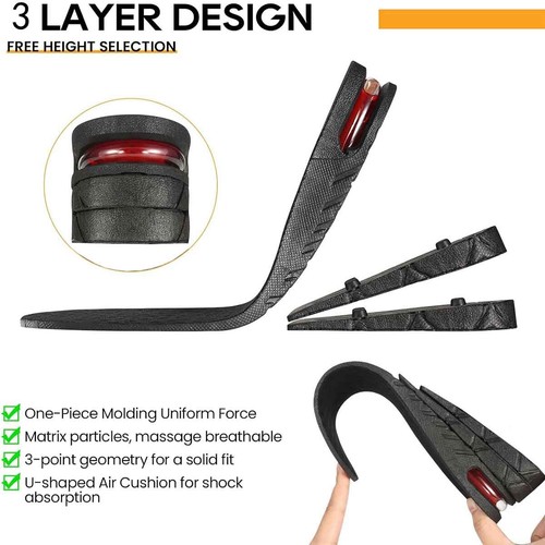 2" Height Increase Insoles Air cushion Insert shoes Pad for Men and Women 1 Pair - Picture 3 of 7