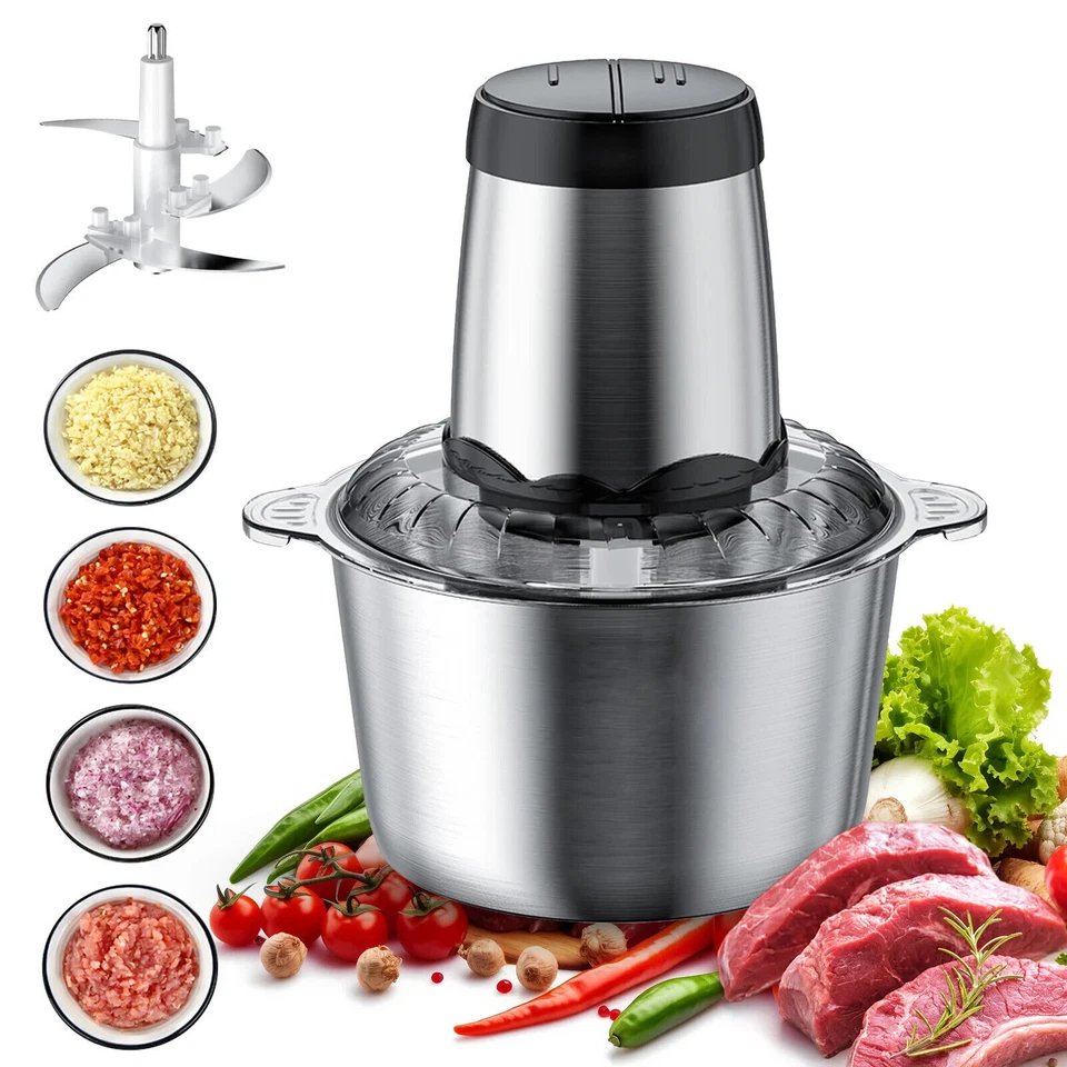 300W Electric Food Vege Chopper Food Processor Kitchen Meat Grinder Mixer 2L US - Image 3 of 4