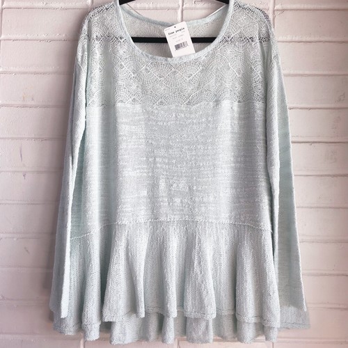 NEW Free People Mint Kristobel Ruffled Peplum Knit Sweater Top Women’s Size S - Picture 2 of 8