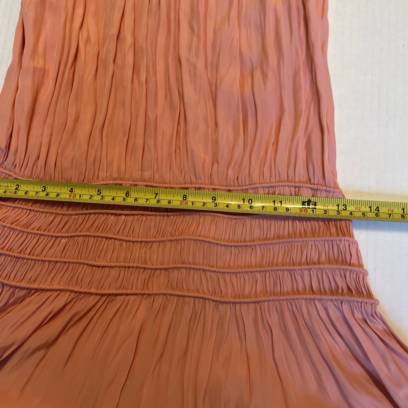 Ramy Brook Audrey Sz S-M Sleeveless Midi Peach Dress Smocked Cinched Waist thumbnail 7