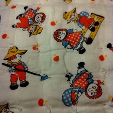 Vintage Homemade Baby Quilt Blanket Raggedy Ann And Andy White Hand Tied READ