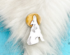 Signed Annie Chapo Howling Wolf Moon Brooch Pin Sterling Silver Gold Vermeil 925