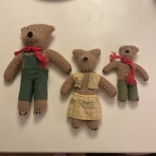 3 Vintage Handmade Crochet Stuffed Bears