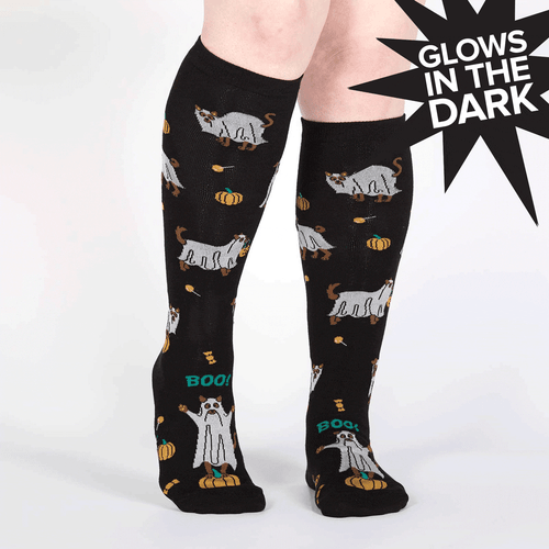 Trick or Treat Dogs Women's Knee High Socks Size 9-11 Sock It To Me Glow in Dark - Picture 1 of 3