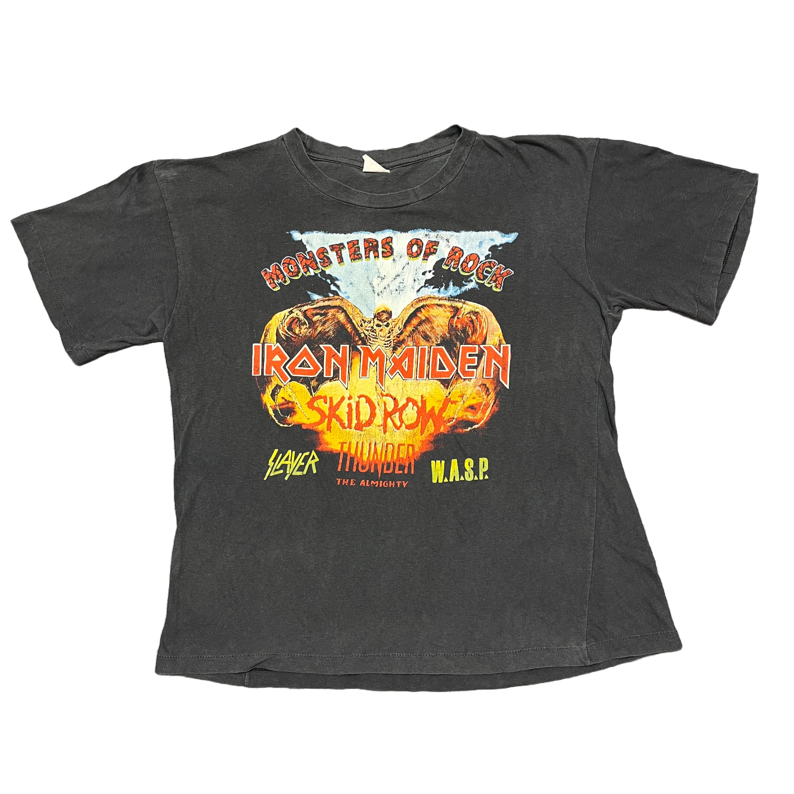 FILA Camicia vintage Monsters Of Rock anni 90 punto singolo Iron Maiden Skid Row Slayer anni 80