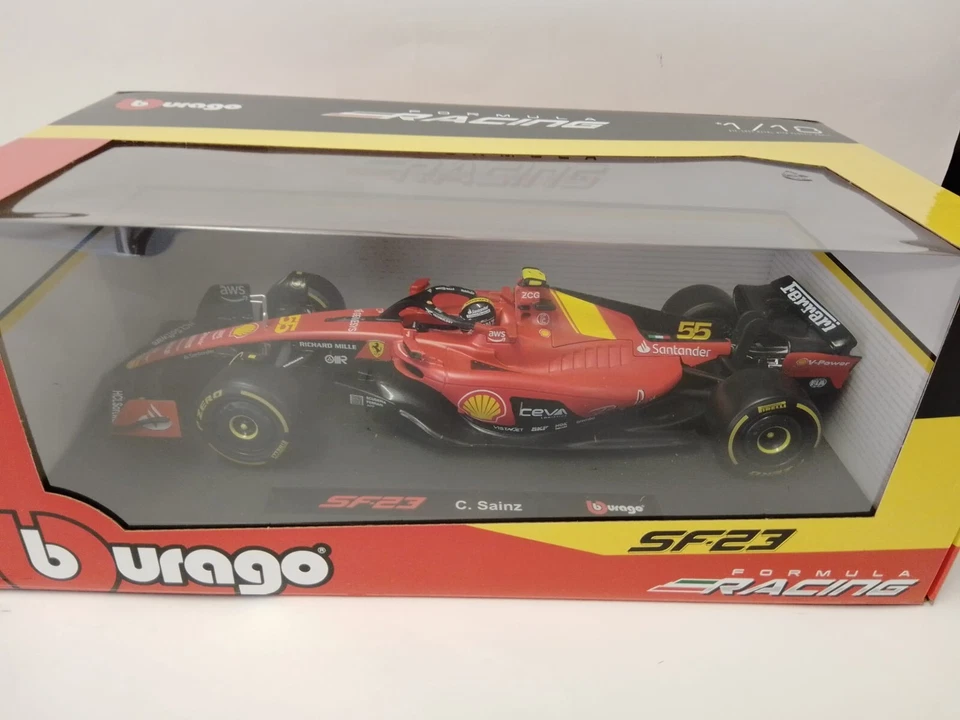 Burago Ferrari SF-23 #55 Carlos Sainz Jr Italian GP 2023 1/18 18-16812#55-MB - Immagine 3 di 4