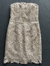 Adrianna Papell Boutique Mini Dress Nude Lace Size 6 Bodycon Lined Boning EUC!