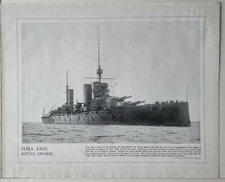 1915 WW1 PRINT & TEXT H.M.S LION BATTLE CRUISER FLAGSHIP SIR DAVID BEATTY