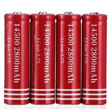 4pcs 14500 Rechargeable Battery Batteries  3.7V 2800mAH Lithium Li-ion + Case