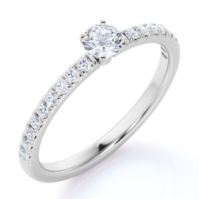 Solitaire Brilliant Round Cut 0.40CT Real Diamond In 10K White Gold Wedding Ring