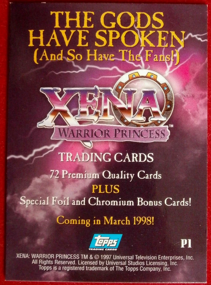 XENA - WARRIOR PRINCESS - Promo Card P1 - Topps 1997 - Lucy Lawless - Image 2 of 2