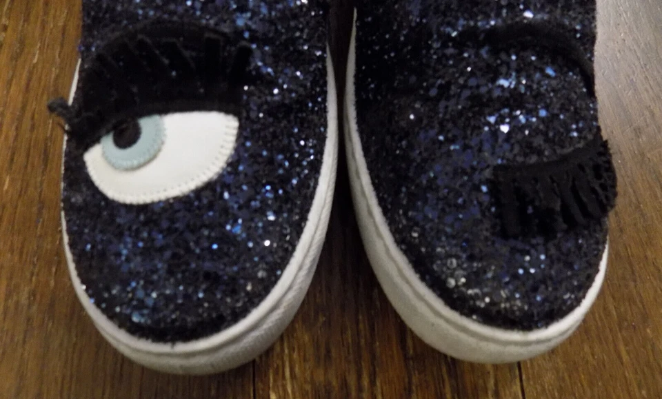 CHIARA FERRAGNI Coqueteo Ojo Guiño Pestañas Brillo Brillo Tenis Azul Marino Talla 8.5 39 Foto 4 de 4
