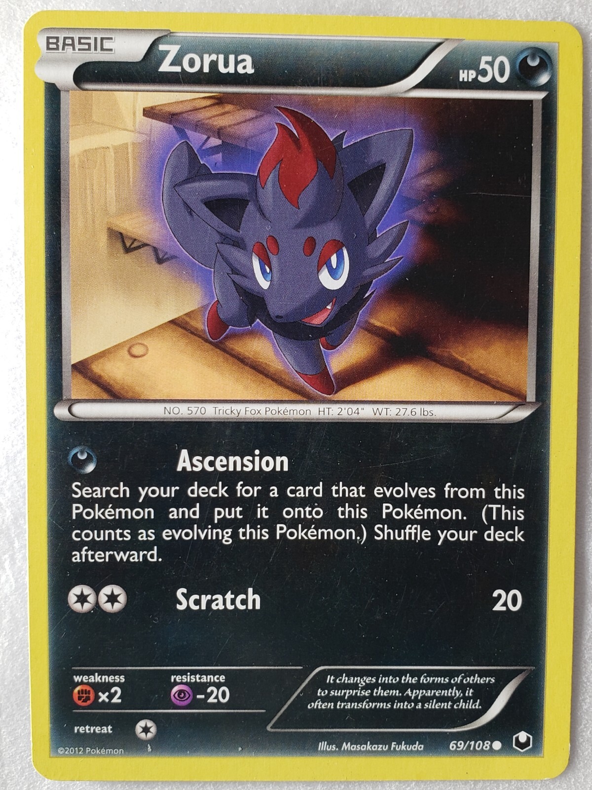 Zorua 69/108 LP - Dark Explorers Pokemon Card - Masakazu Fukuda Art
