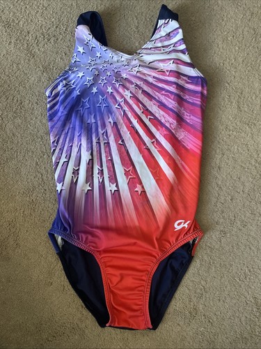 Women’s GK Leotard Size Medium Gymnastics Sleeveless Patriotic - Picture 2 of 9