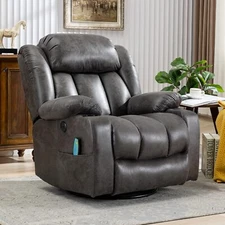 360° Swivel Glider Rocker Recliner Chair with Massage and Heat w/ Cup Holders