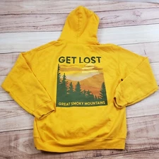 See America Sweater Mens Medium Yellow Green Outdoors Sweatshirt Hoodie Adult *
