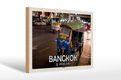 Holzschild Reise 30x20 cm Bangkok Thailand Tuk Tuk Geschenk Schild wooden sign