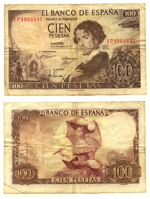 1965 SPAIN Banknote: 100 Peseta - Gustavo Adolfo Becquer & Woman