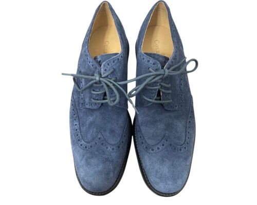 Cole Haan Blue Suede Lunargrand Wingtips Oxford Lace Up Suede Loafers Size 9 - Afbeelding 1 van 8