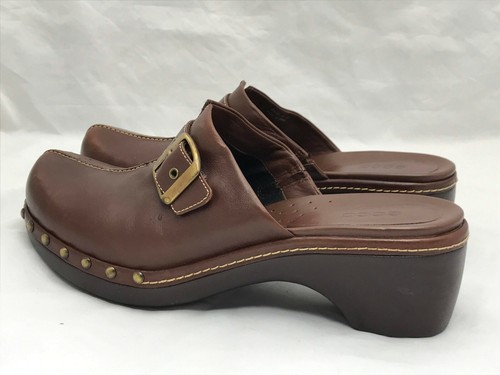 ECCO Brown Leather Shoes Women's Size EUR 39 US 7 Mule Clog Bronze Stud Trims - Picture 2 of 8