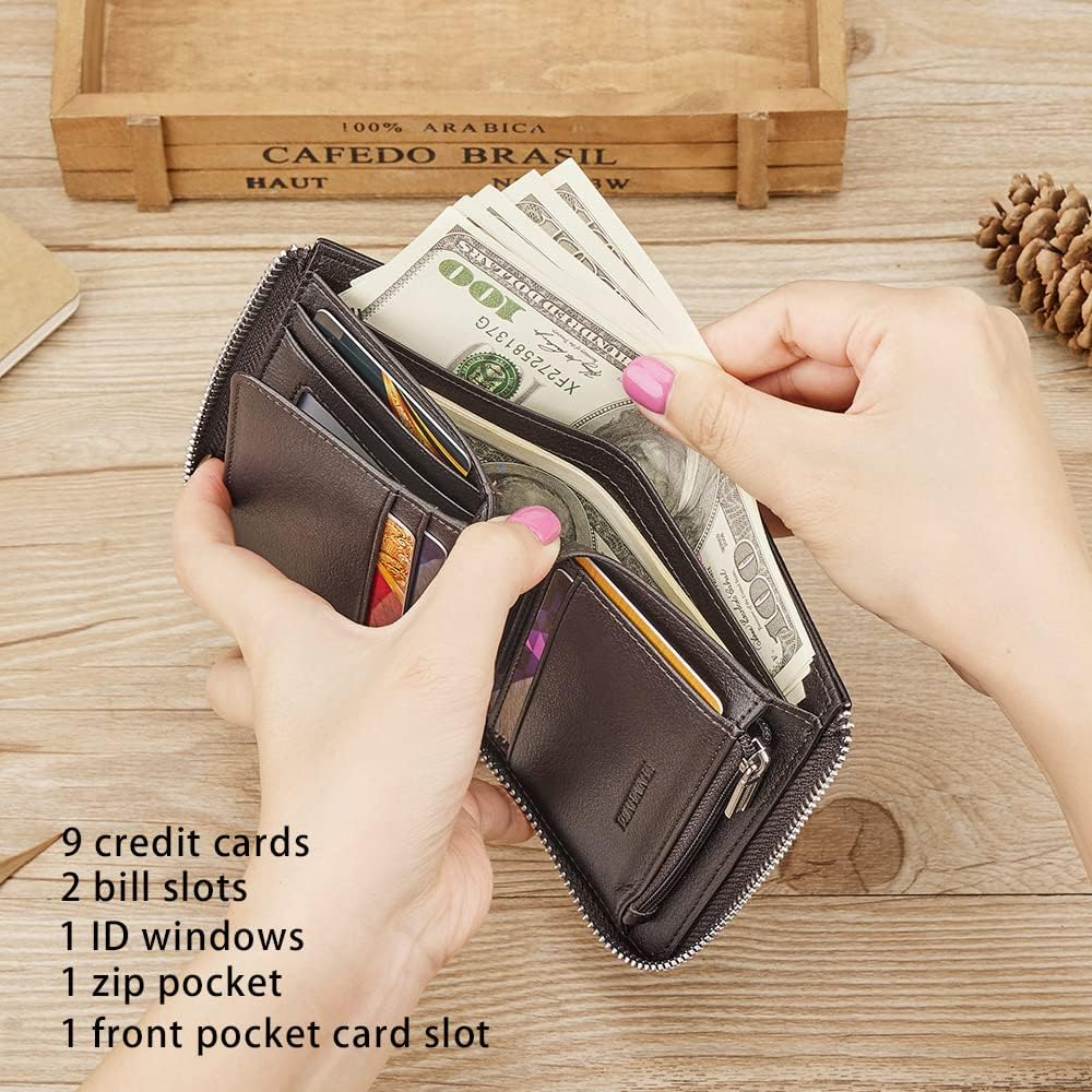 Billetera Portatarjetas Bloqueo RFID para Hombre Cartera de Cuero