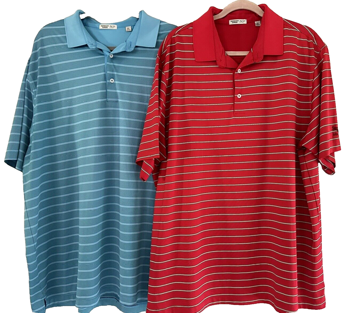 Lot of 2 Mens Bermuda Sands Drifit Golf Club XP Button Polo Shirts