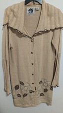 VTG Storybook Knits Magnolia Appliqu Beaded Cardigan Sweater Size M Cottagecore