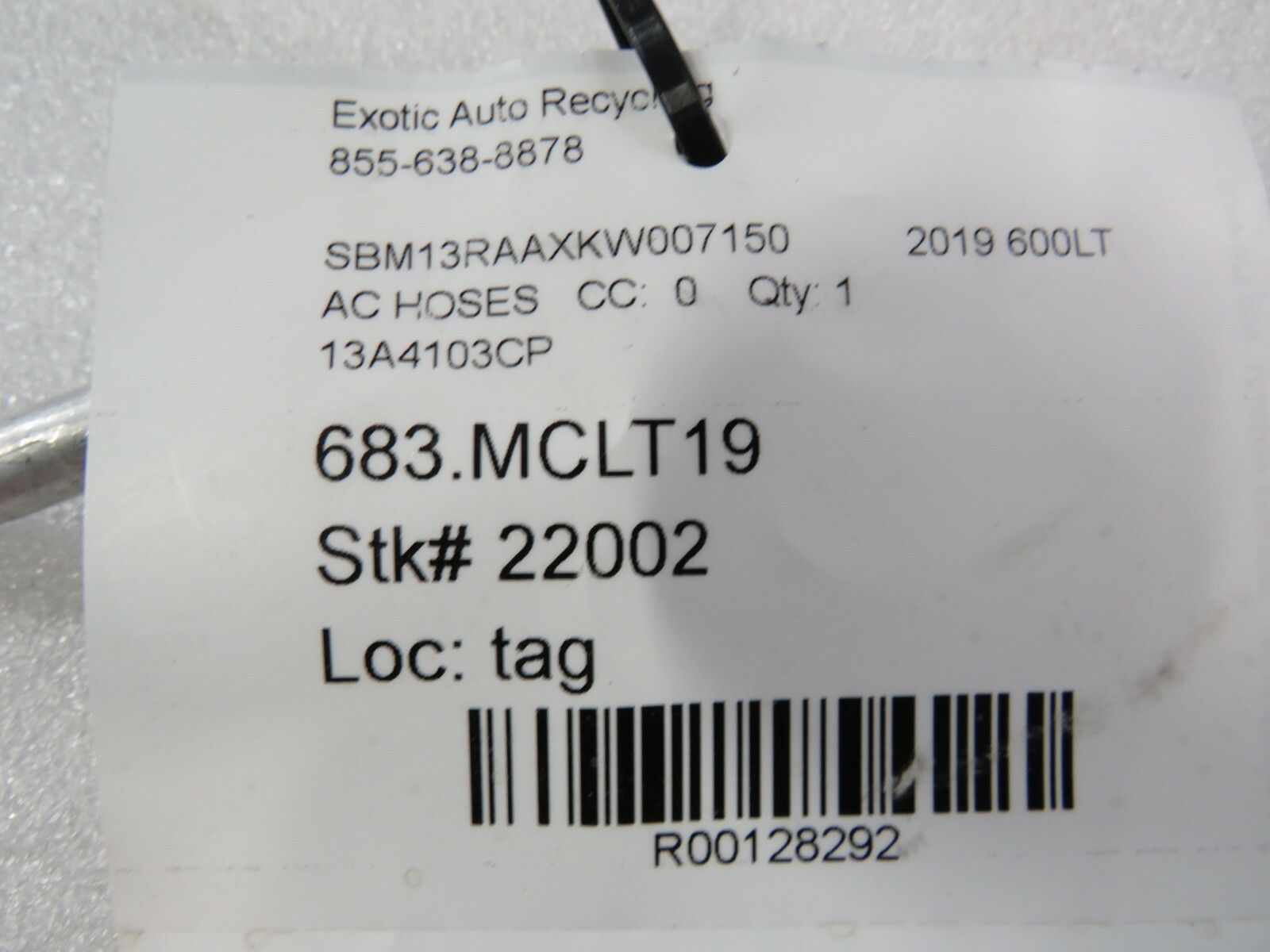  Mclaren 600LT, AC Hose, Used, P/N 13A4103CP