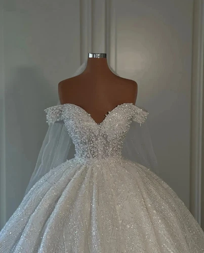 Luxury Wedding Dresses Ball Gown Sequins Appliques Ruffles Beaded Bridal Gowns - Picture 3 of 13