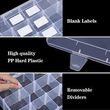 2 Pack 15 Girds Clear Large Plastic Organizer Box ,Bead Organizer, Adjustable