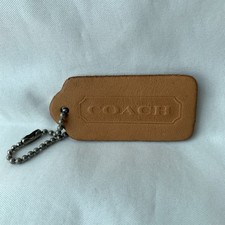 Vintage Coach Hang Tag Camel Tan Leather Two Sided Bag Charm Keychain