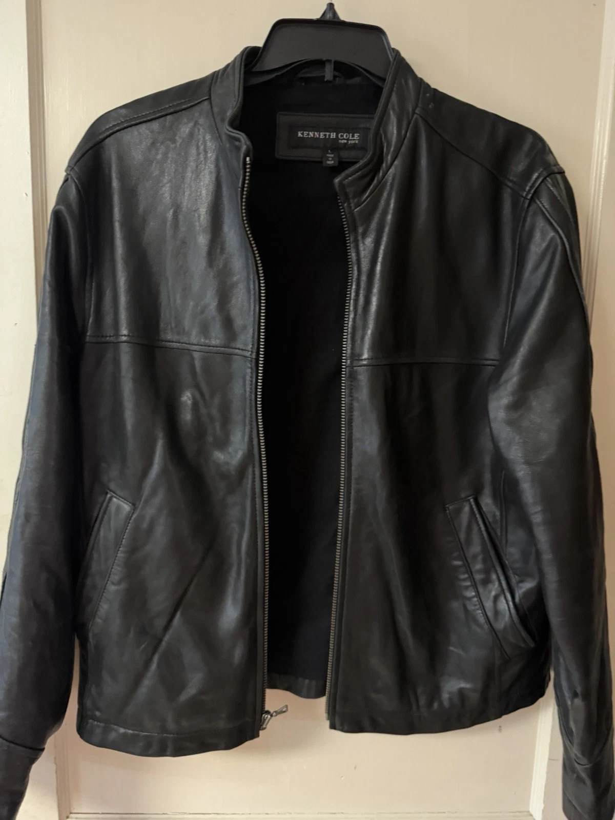Vintage Kenneth Cole New York Jacket Mens Large Black Genuine Leather Full Zip - product detail image 1